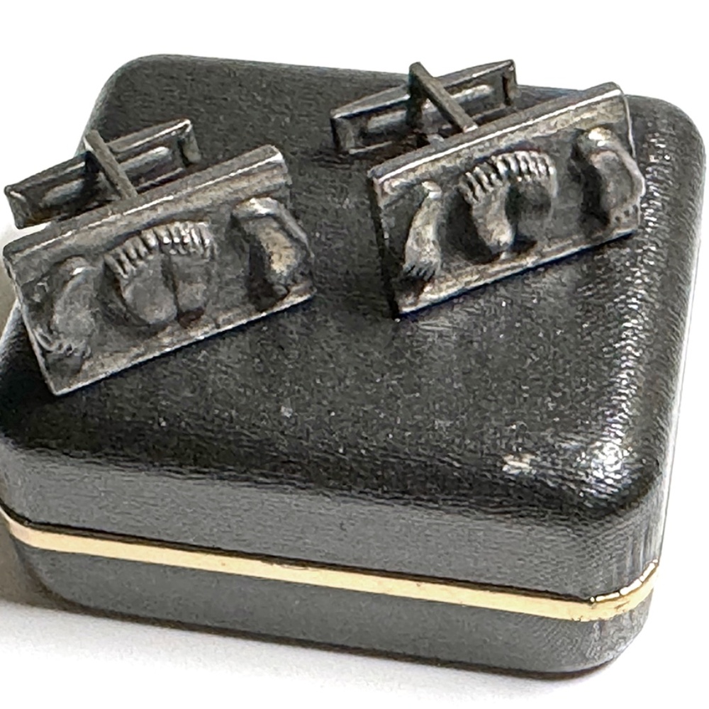 Set of vintage novelty Sex Feet cufflinks with box
